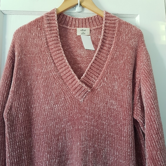 Aritzia Wilfred Violetta Long Sleeve Chenille V-neck Sweater Rose Mauve Sz M - Picture 6 of 16